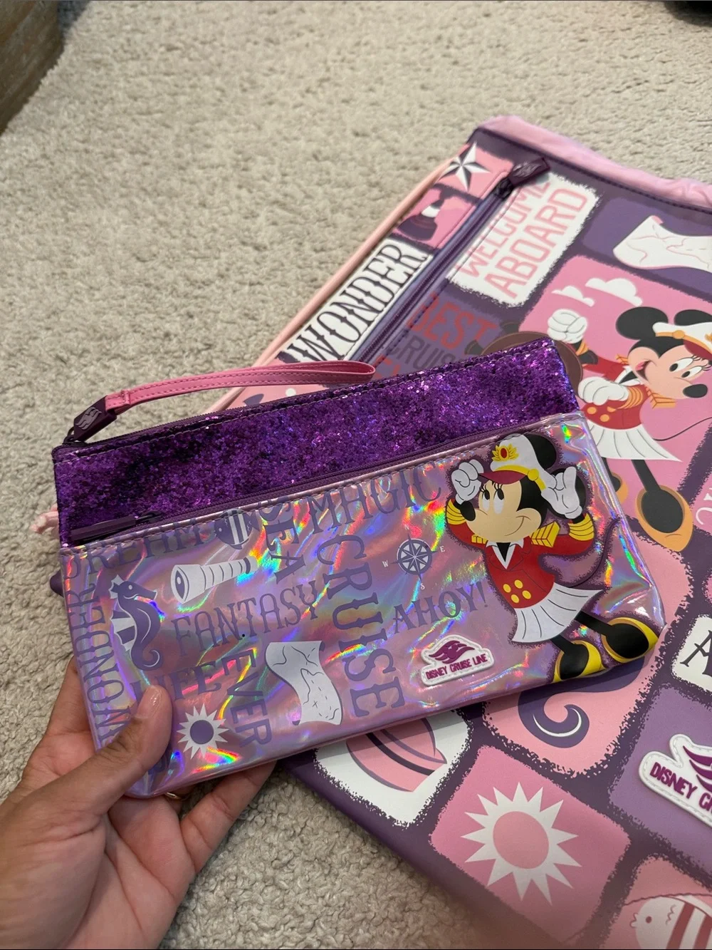 Minnie Mouse Pink & Purple Drawstring Bag matching pouch